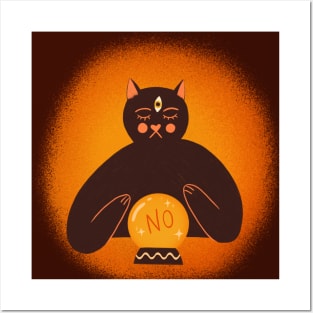 Cute black cat art. Halloween fortune teller illustration Posters and Art